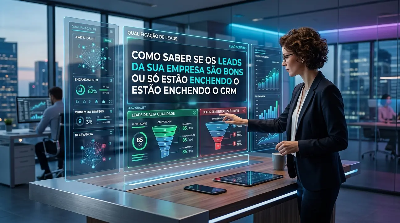Pessoa avaliando a qualidade dos leads bons em um CRM com dados de vendas e marketing.